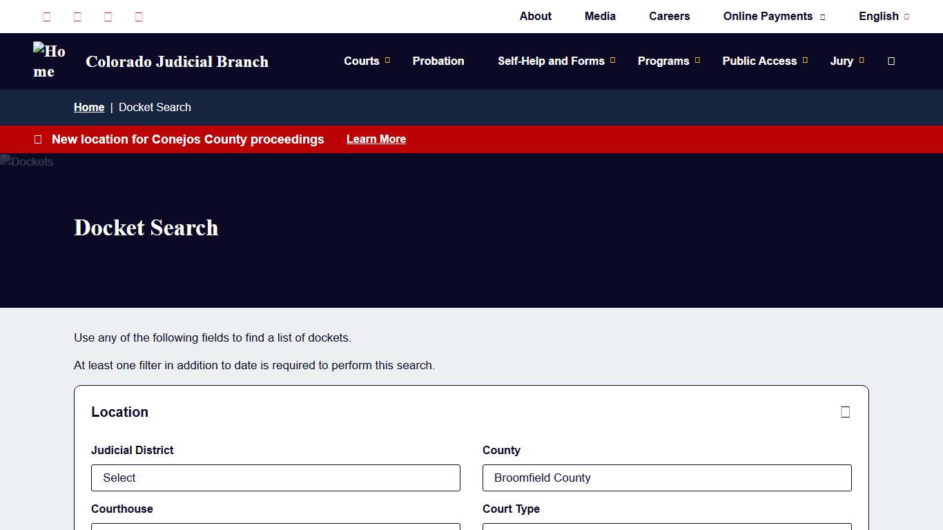 Docket Search | Colorado Judicial Branch