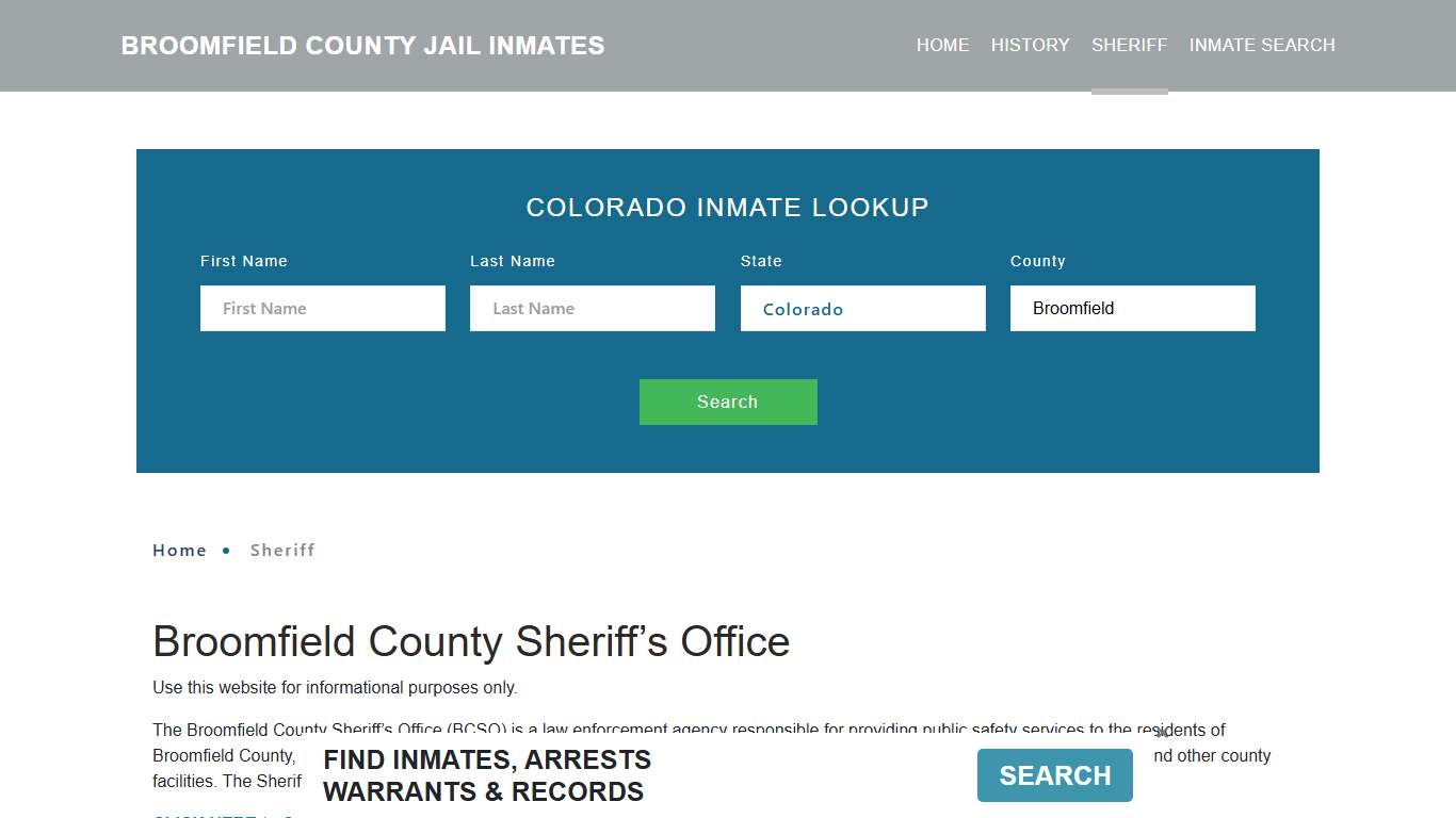 Broomfield County Sheriff, CO Arrest Warrant Lookup